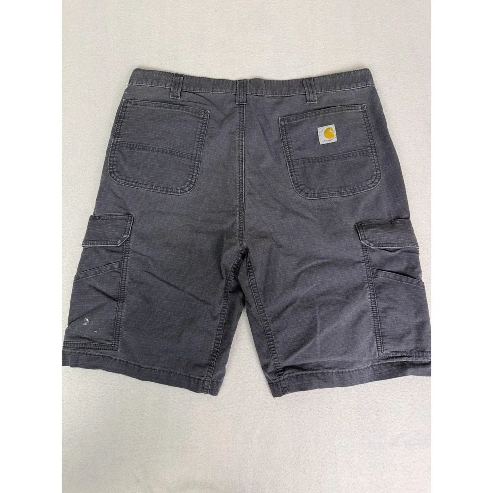 Carhartt Mens 38 Relaxed Fit Ripstop Cargo Shorts Grey Workwear Distressed‎